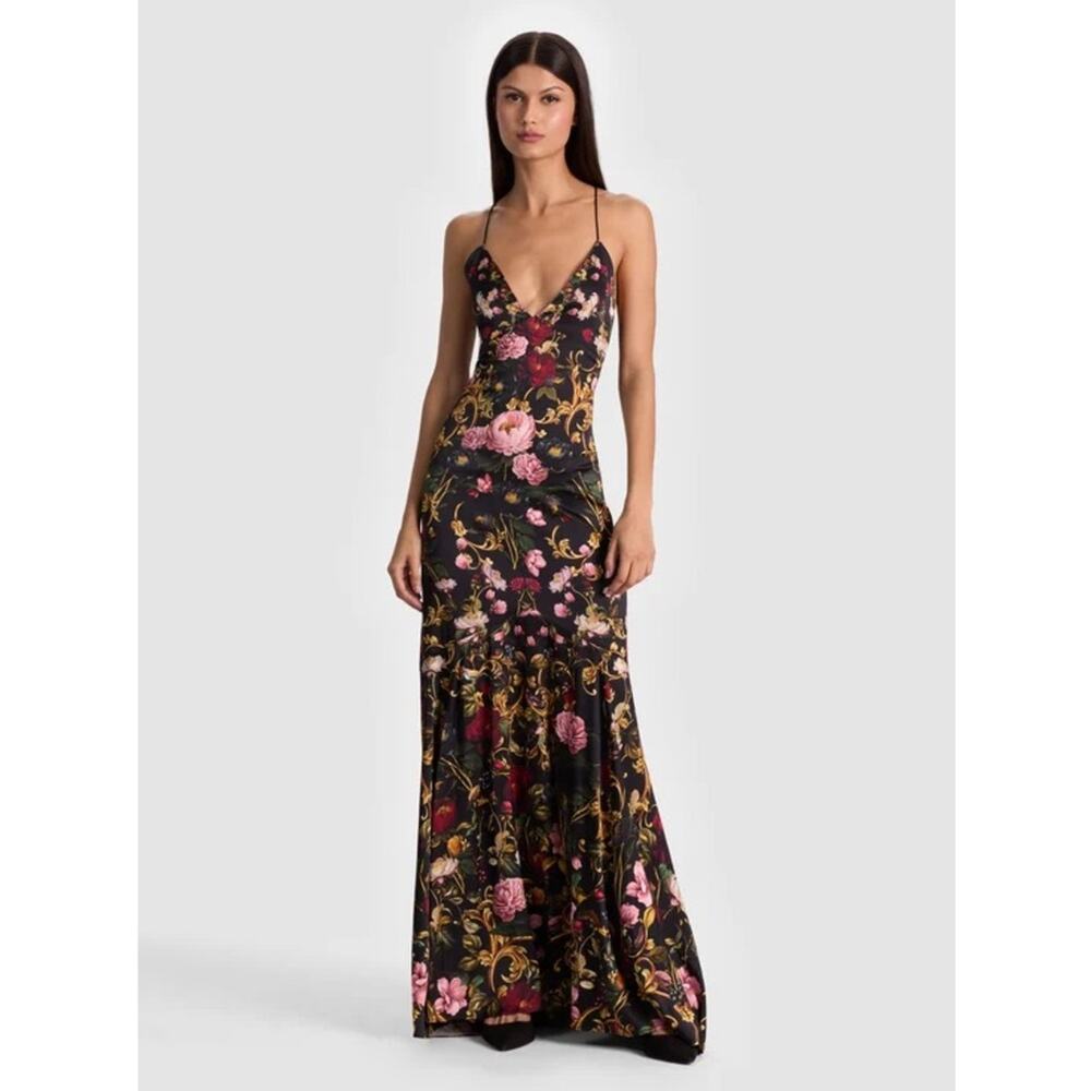Alice + Olivia Milta Mermaid Slip Dress in Evermore Floral 0 - Picture 3 of 15